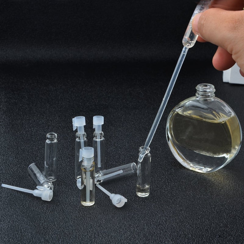 Enslz زجاجة عطر صغيرة للسفر 1 مل 100 قطعة من إنسلز مع قطارة ورشاش فارغة لعينة الزيوت الأساسية والعلاج بالروائح (1 مل) - Image 2